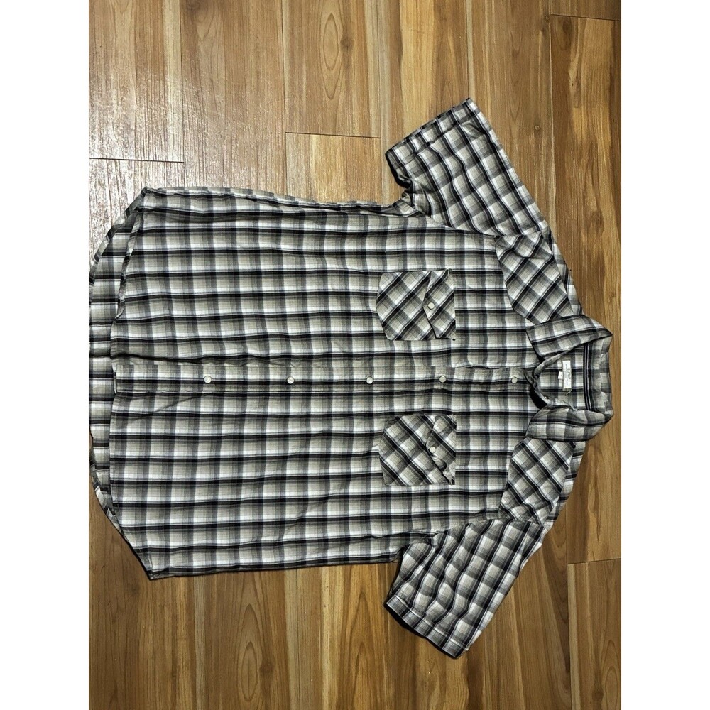 Old Navy Men’s Plaid Button Up Shirt Large Short Sleeve Black Gray Cotton